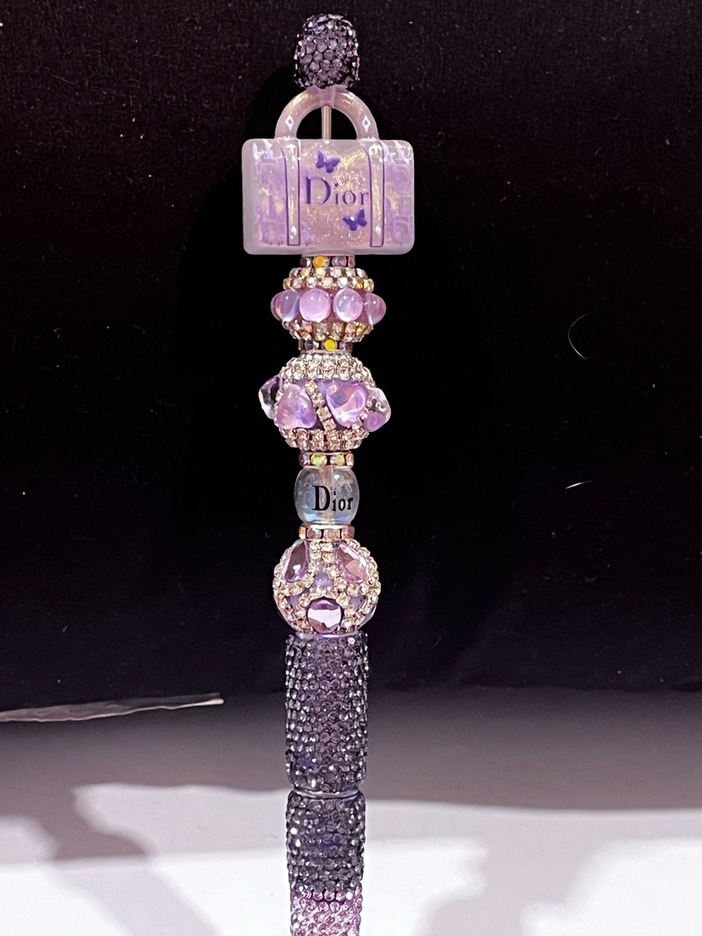 Designer inspired purple purse focal fancy beaded pen